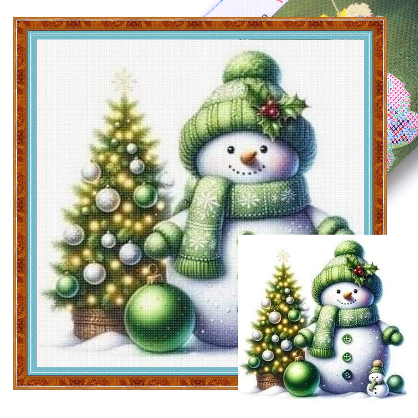 Snowman And Christmas Tree - Full 18CT Stamped Cross Stitch 20x20CM - Huacan
