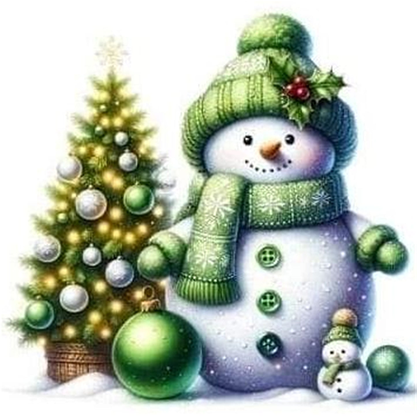 Snowman And Christmas Tree - Full 18CT Stamped Cross Stitch 20x20CM - Huacan