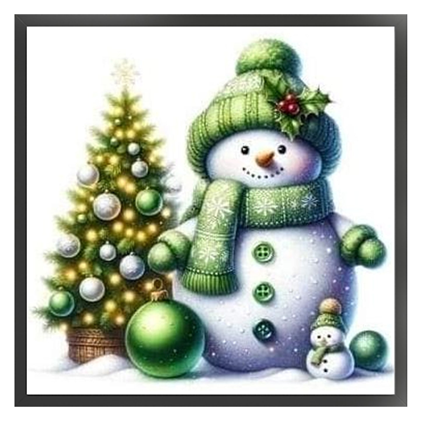 Snowman And Christmas Tree - Full 18CT Stamped Cross Stitch 20x20CM - Huacan
