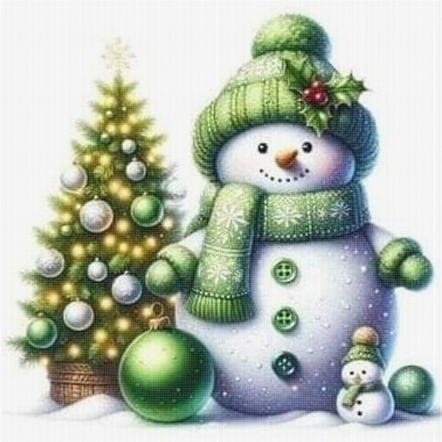 Snowman And Christmas Tree - Full 18CT Stamped Cross Stitch 20x20CM - Huacan