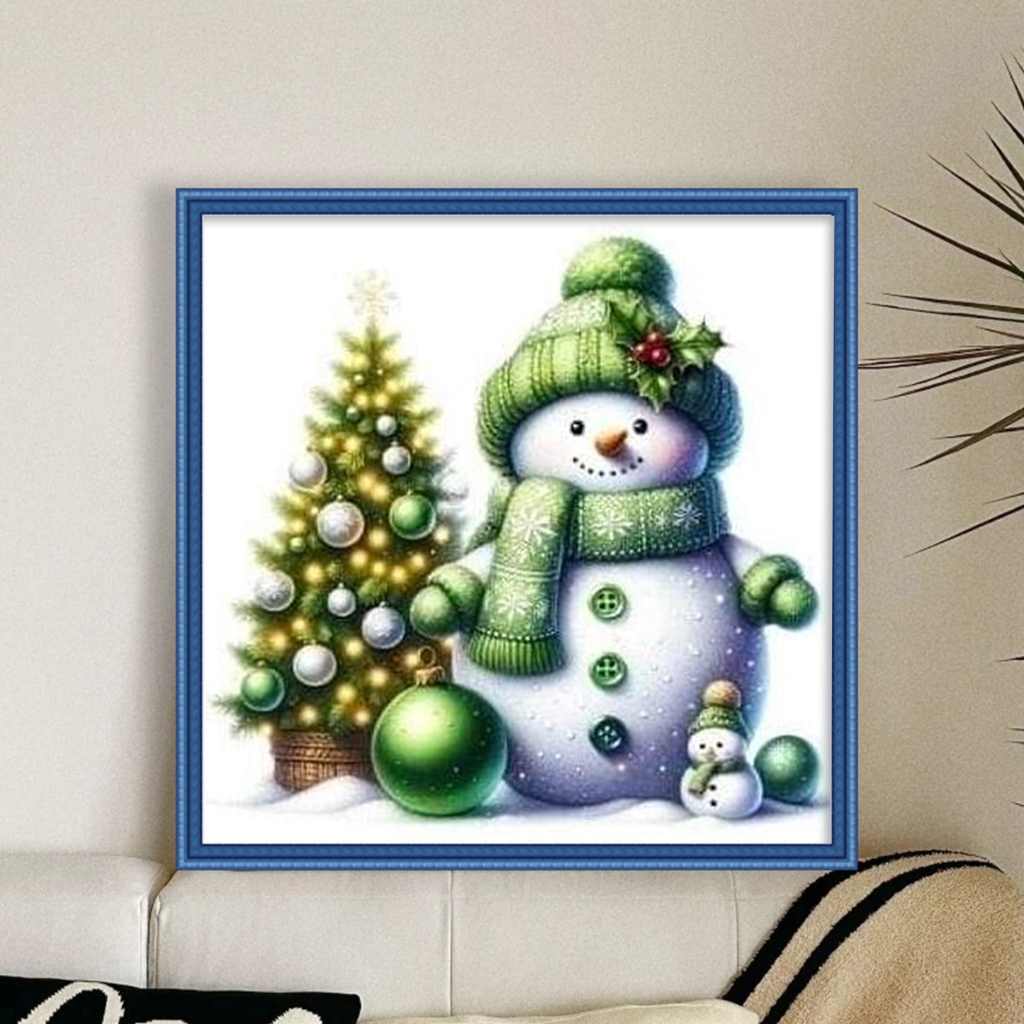 Snowman And Christmas Tree - Full 18CT Stamped Cross Stitch 20x20CM - Huacan