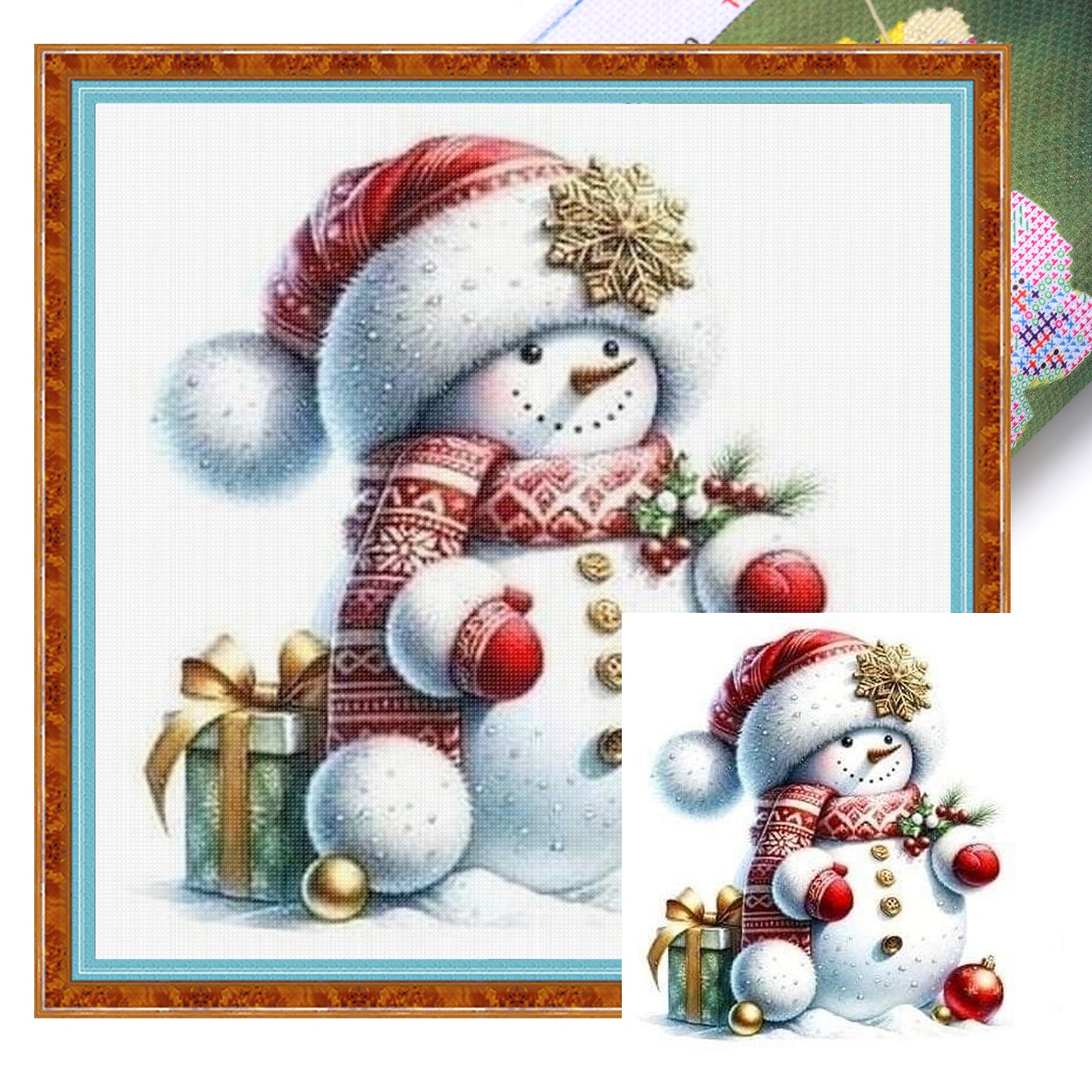 Snowman And Gifts - Full 18CT Stamped Cross Stitch 20x20CM - Huacan
