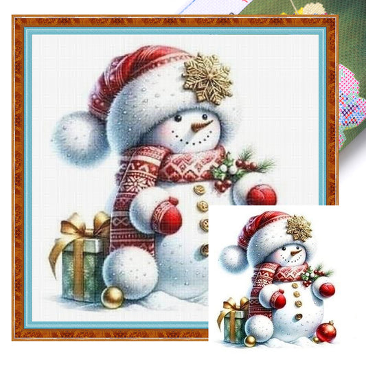Snowman And Gifts - Full 18CT Stamped Cross Stitch 20x20CM - Huacan