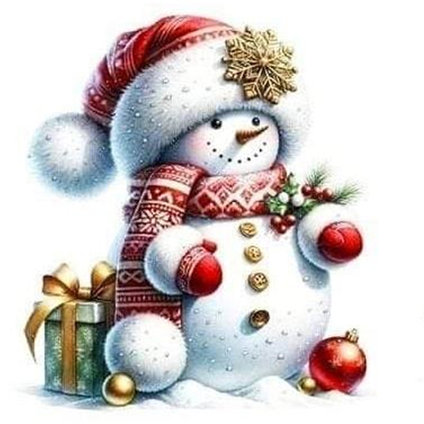 Snowman And Gifts - Full 18CT Stamped Cross Stitch 20x20CM - Huacan