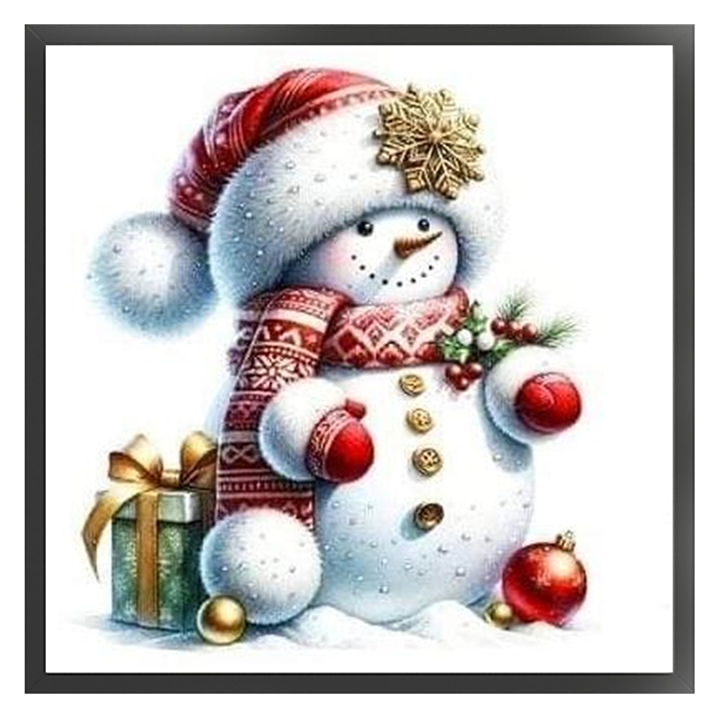 Snowman And Gifts - Full 18CT Stamped Cross Stitch 20x20CM - Huacan