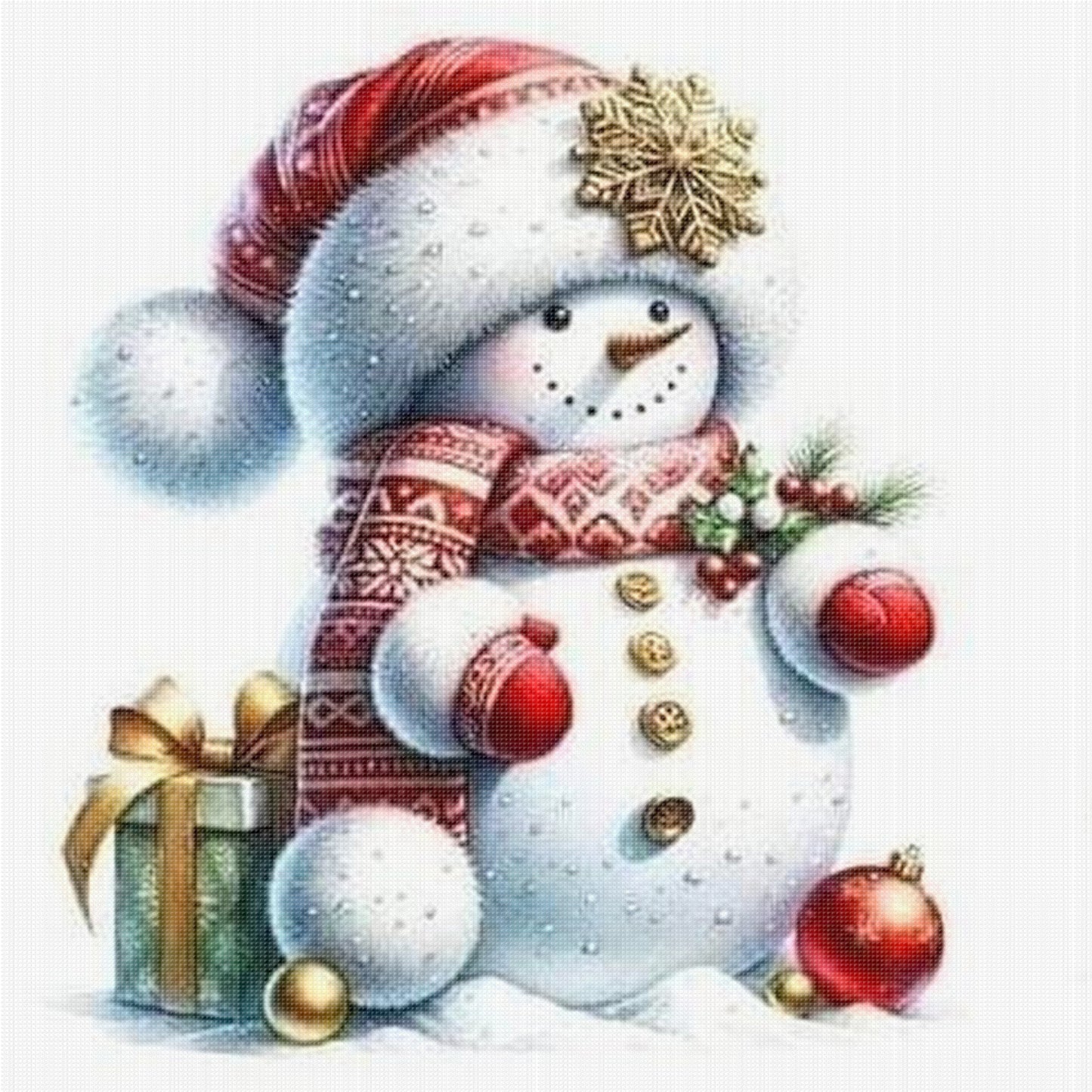 Snowman And Gifts - Full 18CT Stamped Cross Stitch 20x20CM - Huacan
