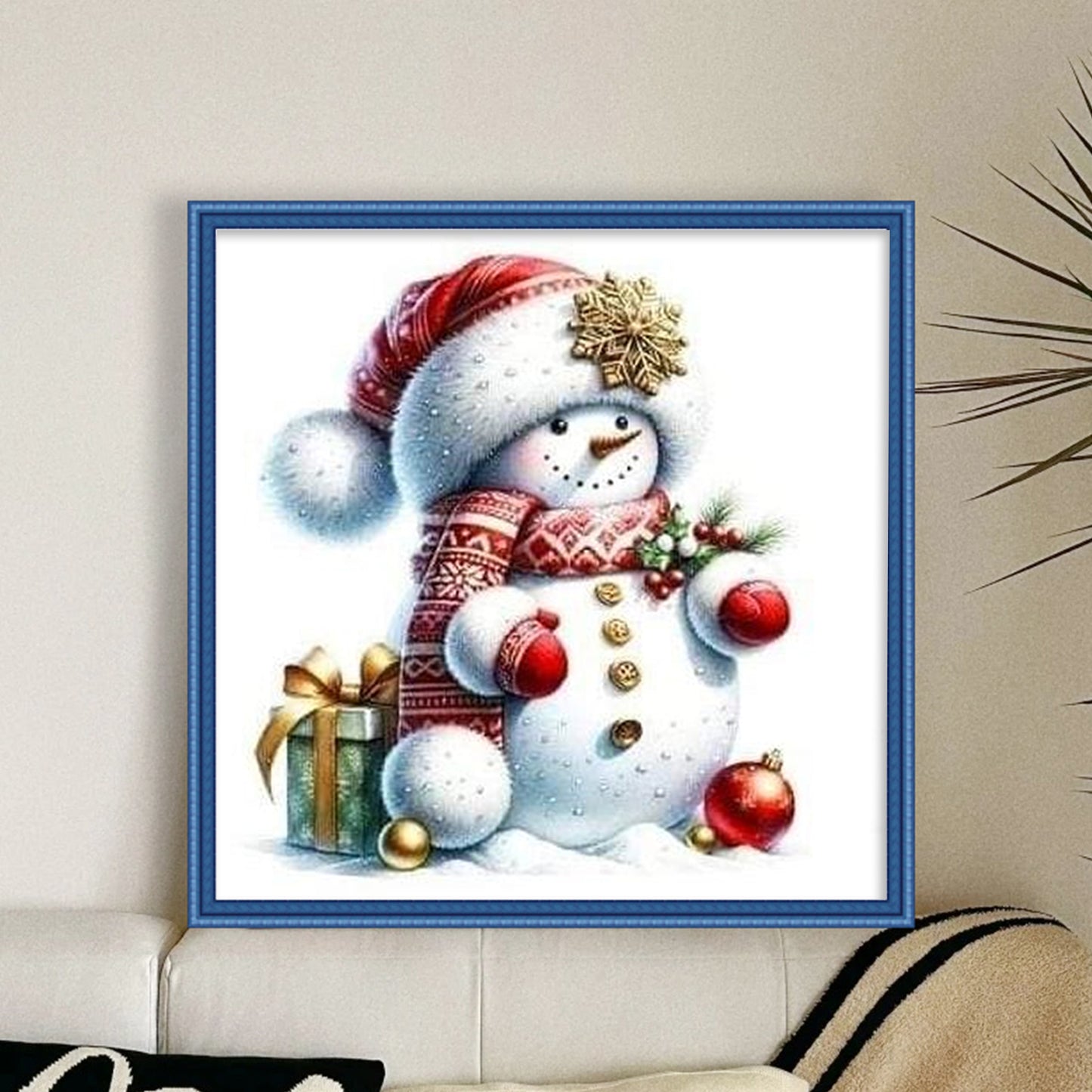 Snowman And Gifts - Full 18CT Stamped Cross Stitch 20x20CM - Huacan