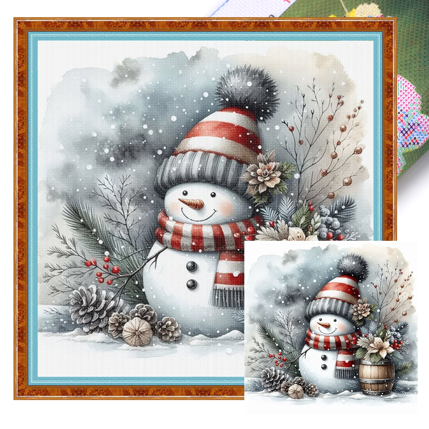 Snowman - Full 18CT Stamped Cross Stitch 20x20CM - Huacan