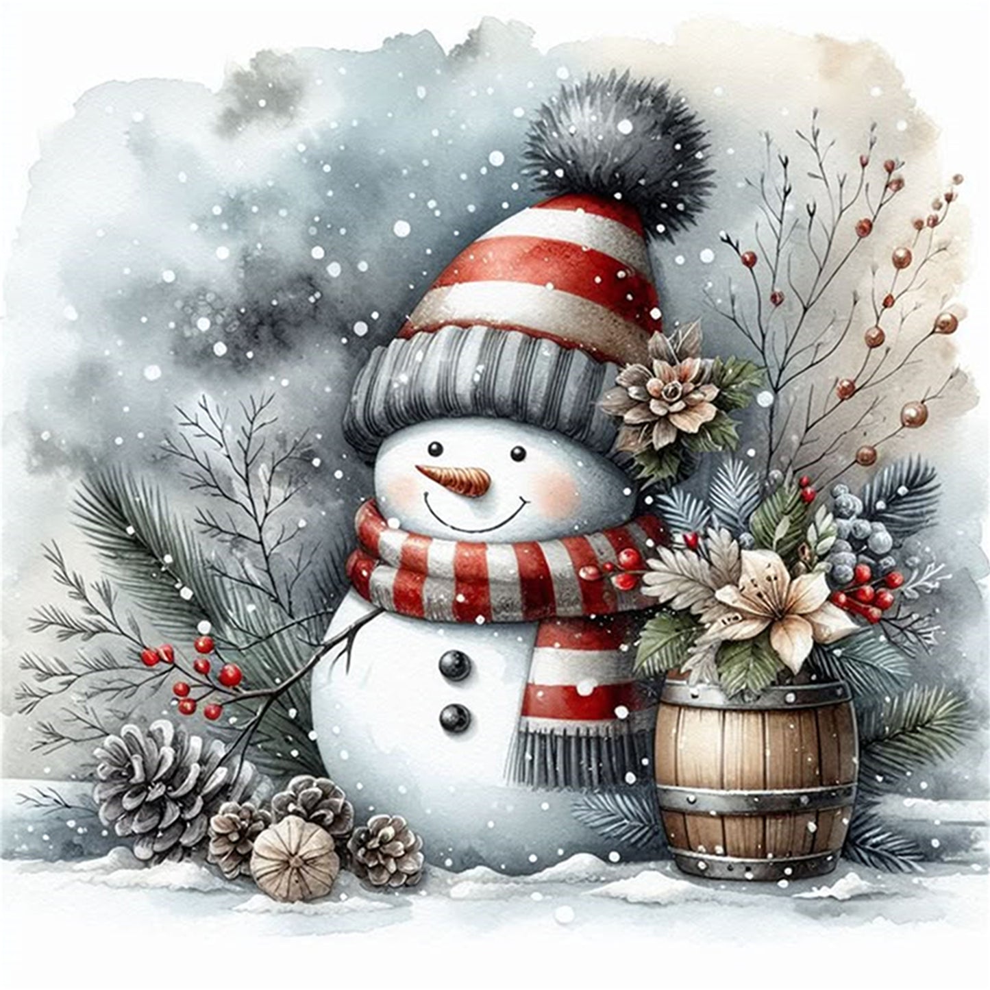 Snowman - Full 18CT Stamped Cross Stitch 20x20CM - Huacan