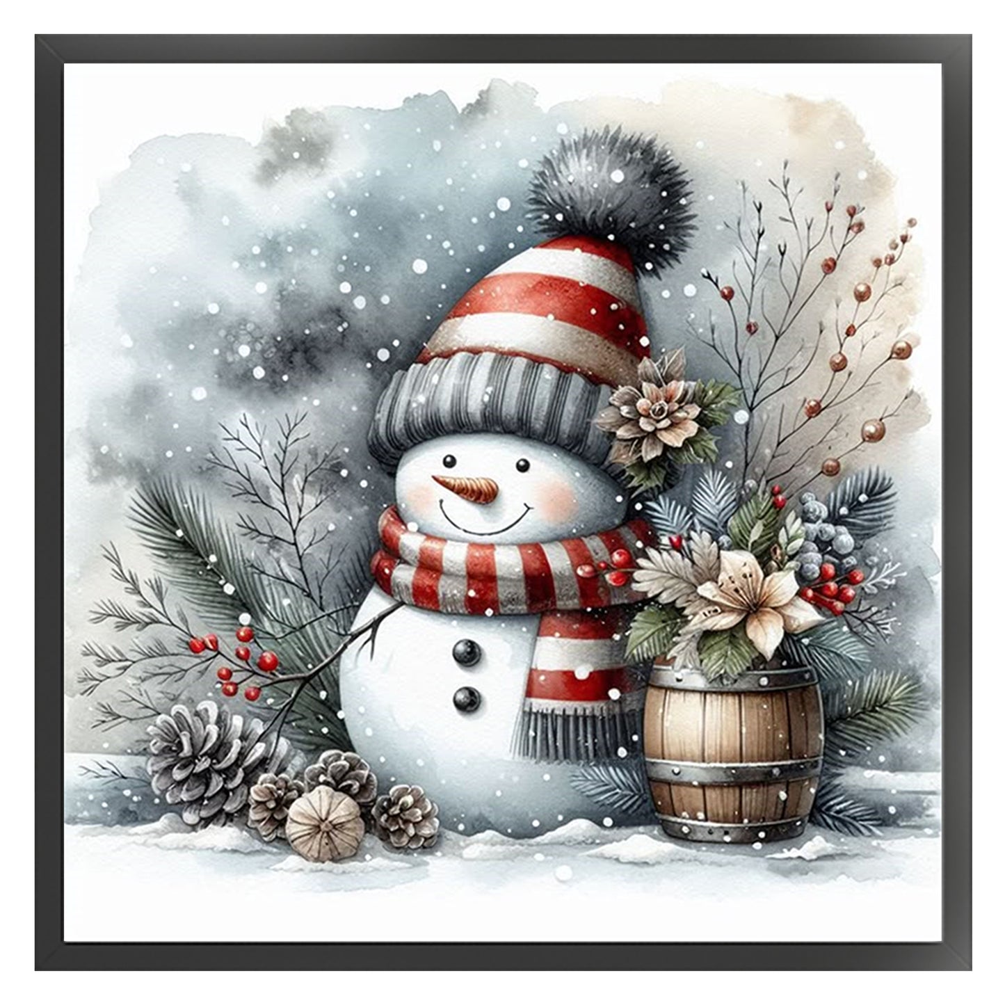 Snowman - Full 18CT Stamped Cross Stitch 20x20CM - Huacan