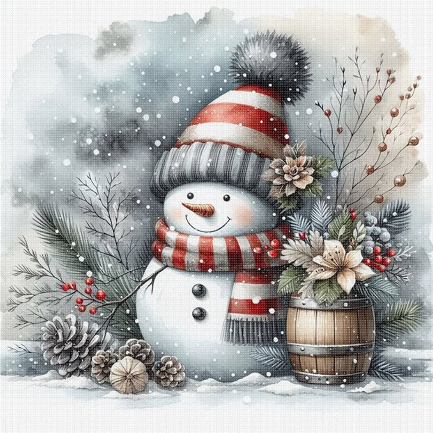 Snowman - Full 18CT Stamped Cross Stitch 20x20CM - Huacan