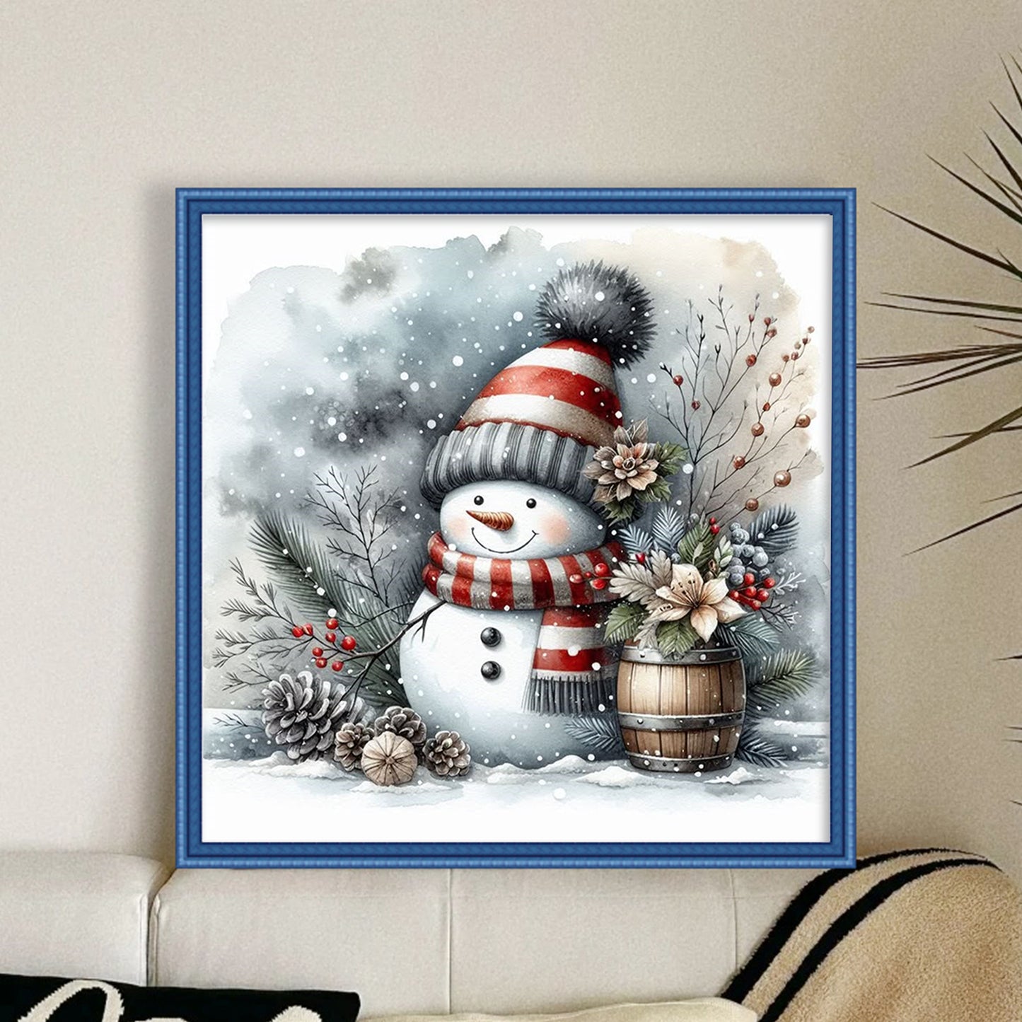 Snowman - Full 18CT Stamped Cross Stitch 20x20CM - Huacan