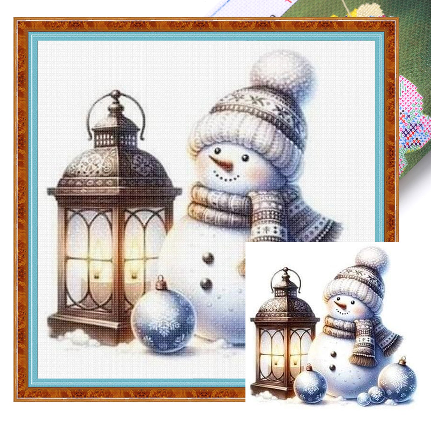 Snowman And Lamp - Full 18CT Stamped Cross Stitch 20x20CM - Huacan