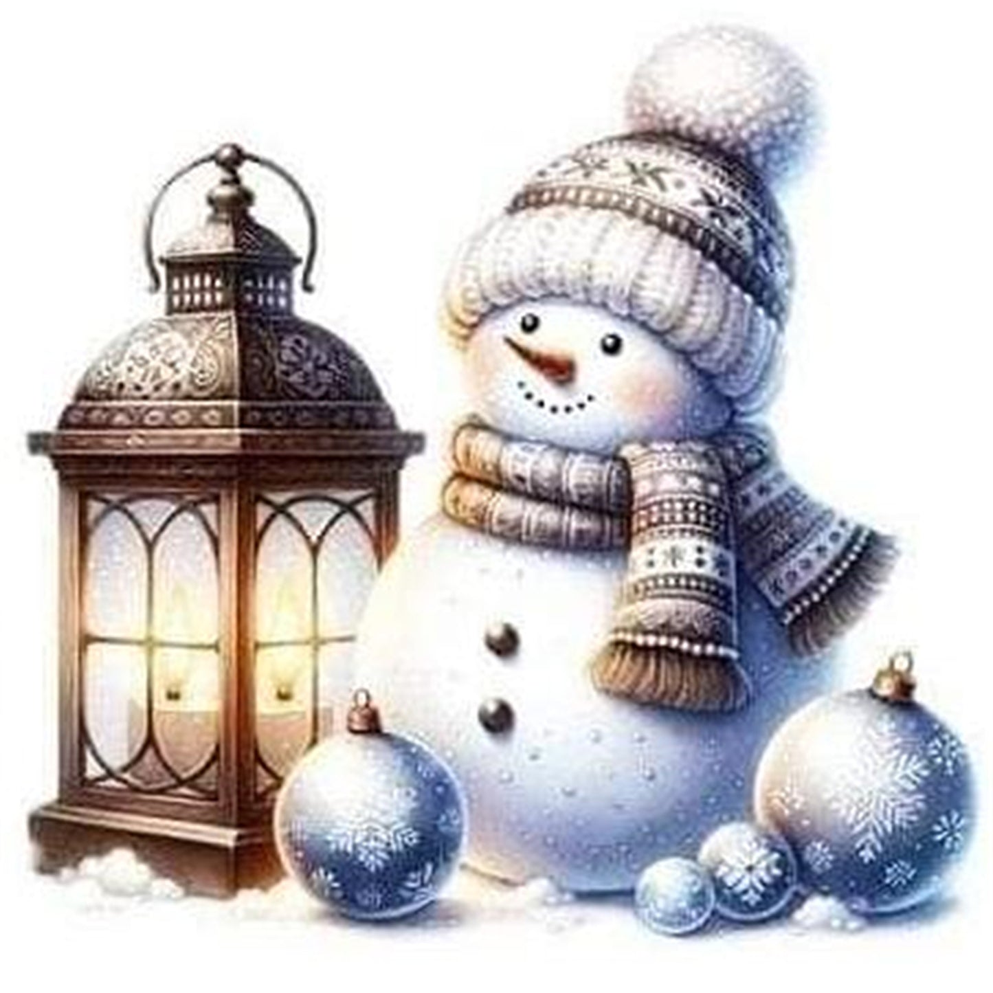Snowman And Lamp - Full 18CT Stamped Cross Stitch 20x20CM - Huacan