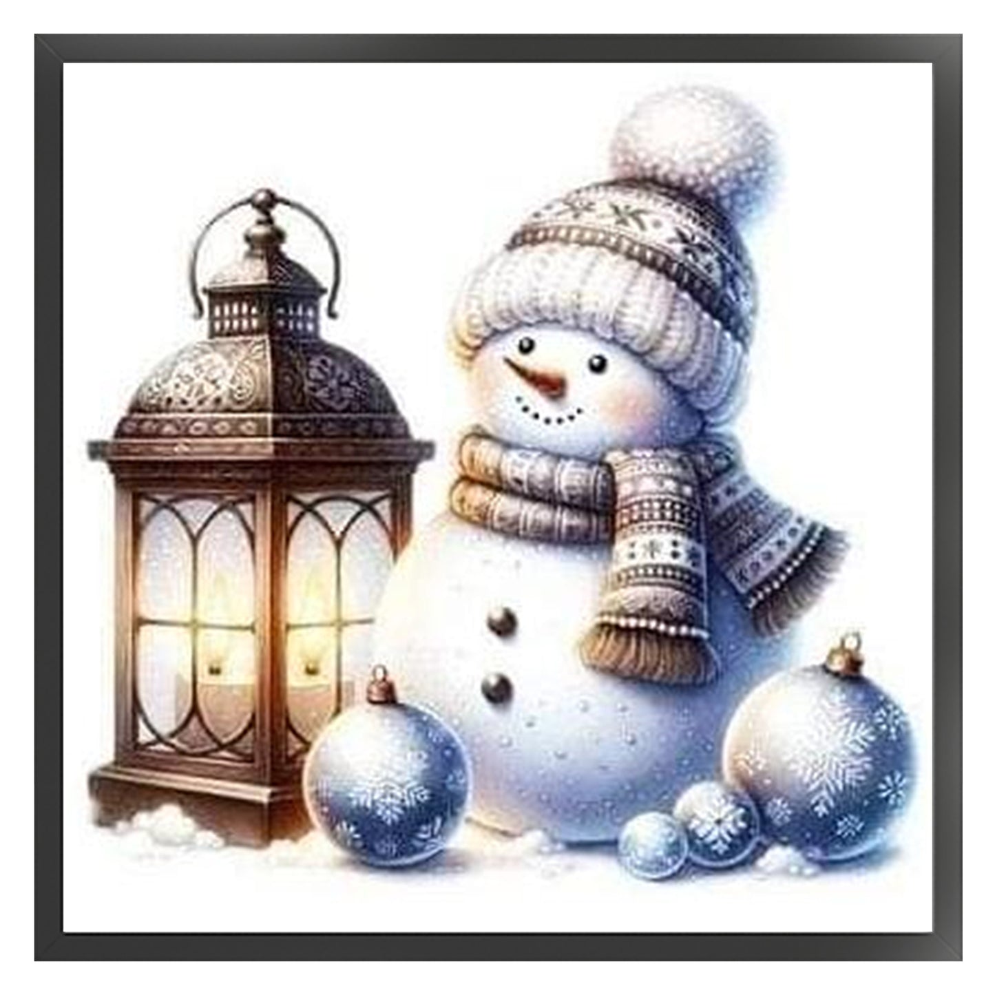 Snowman And Lamp - Full 18CT Stamped Cross Stitch 20x20CM - Huacan