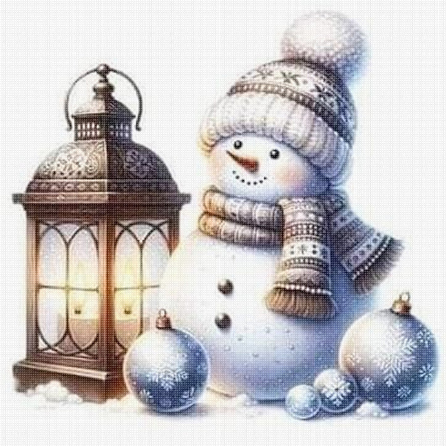 Snowman And Lamp - Full 18CT Stamped Cross Stitch 20x20CM - Huacan