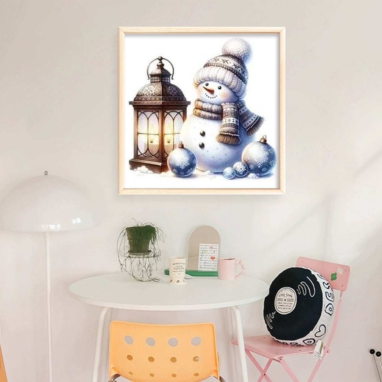Snowman And Lamp - Full 18CT Stamped Cross Stitch 20x20CM - Huacan