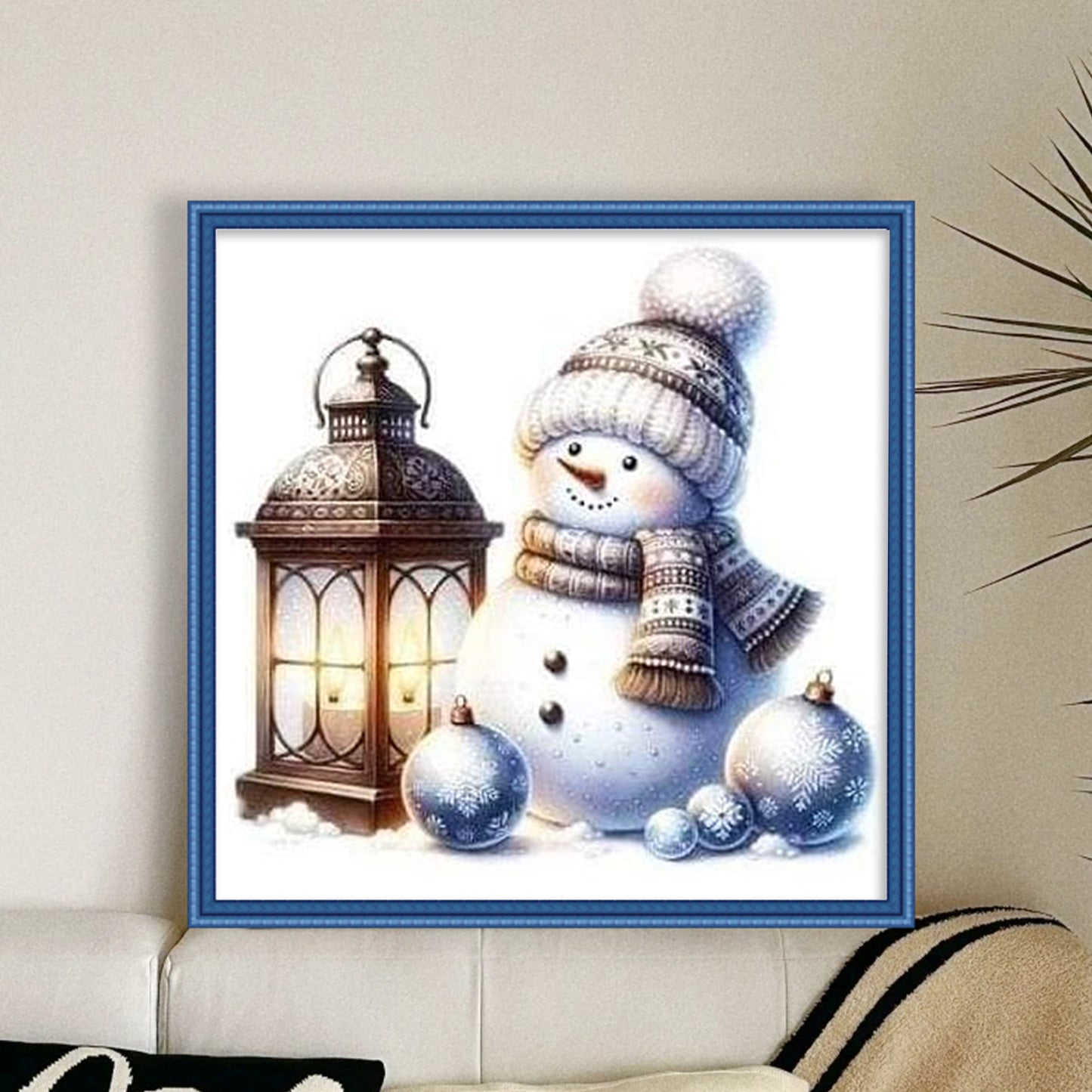 Snowman And Lamp - Full 18CT Stamped Cross Stitch 20x20CM - Huacan