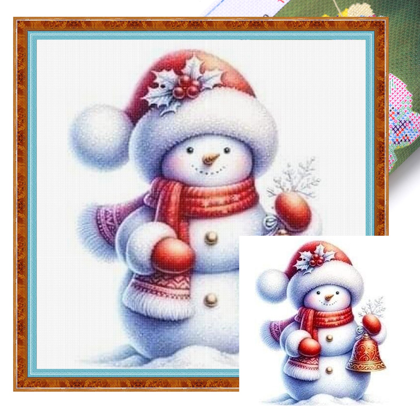 Snowman And Bell - Full 18CT Stamped Cross Stitch 20x20CM - Huacan