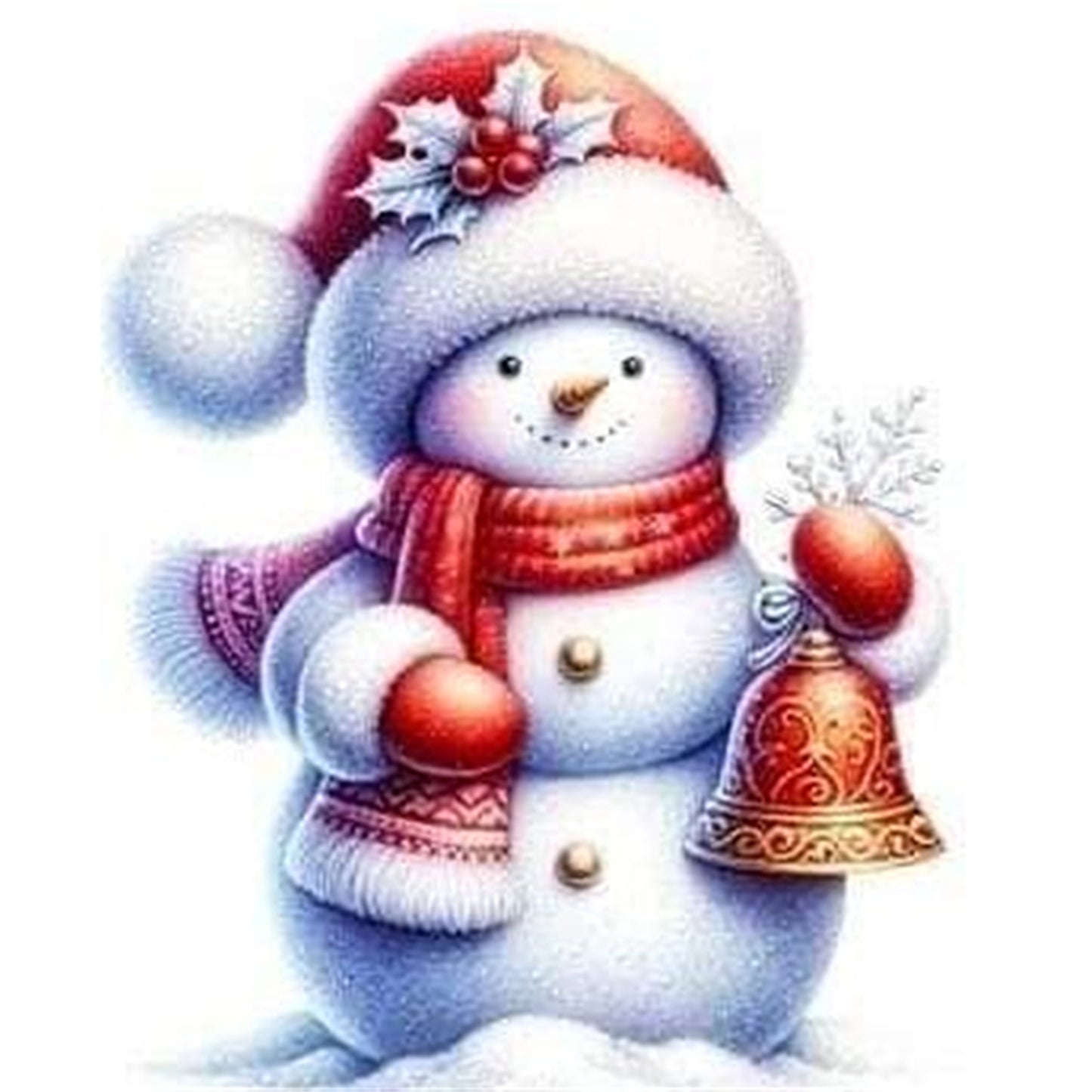 Snowman And Bell - Full 18CT Stamped Cross Stitch 20x20CM - Huacan