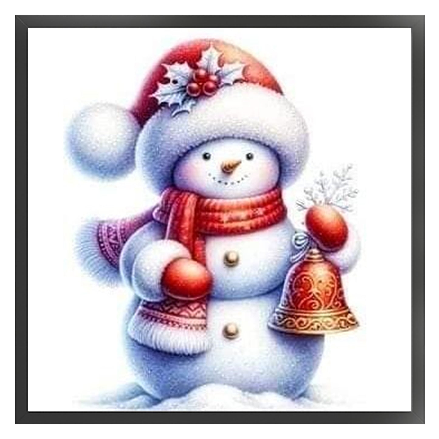 Snowman And Bell - Full 18CT Stamped Cross Stitch 20x20CM - Huacan