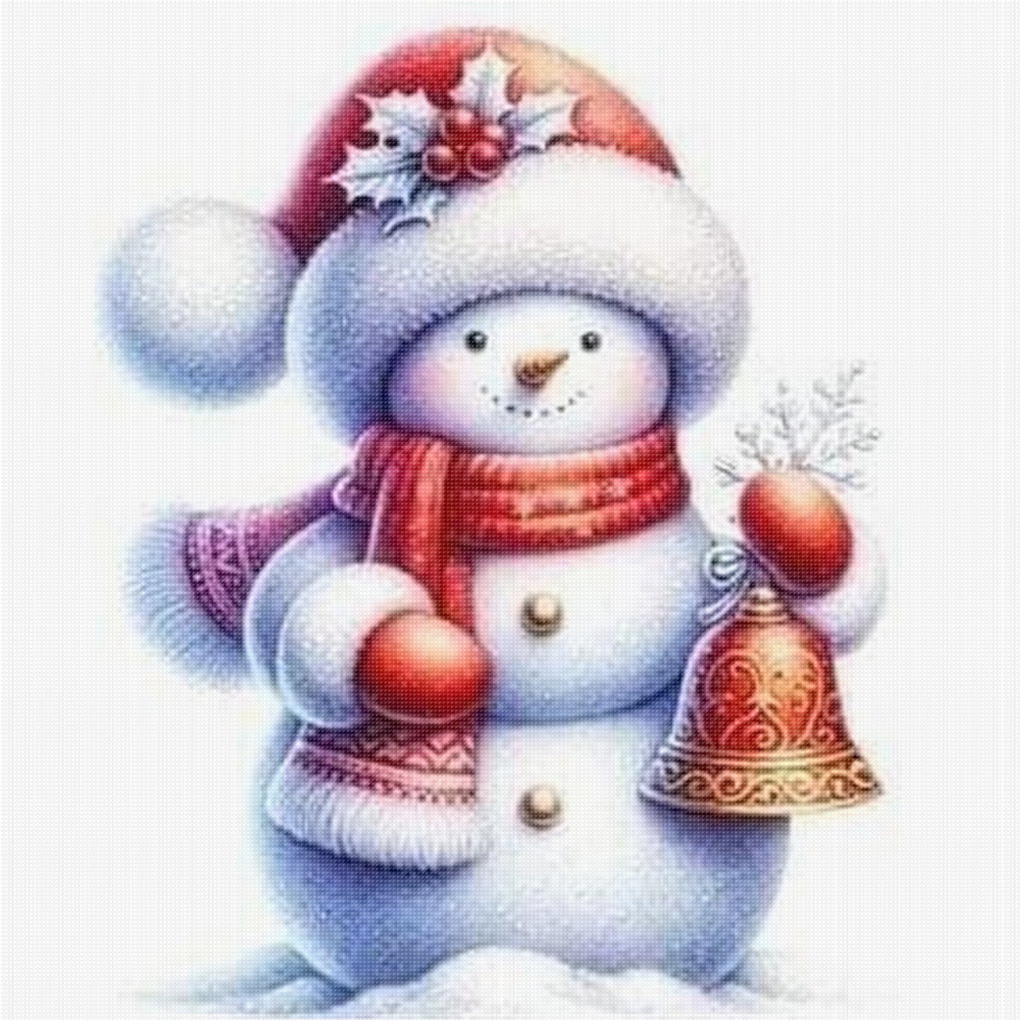 Snowman And Bell - Full 18CT Stamped Cross Stitch 20x20CM - Huacan