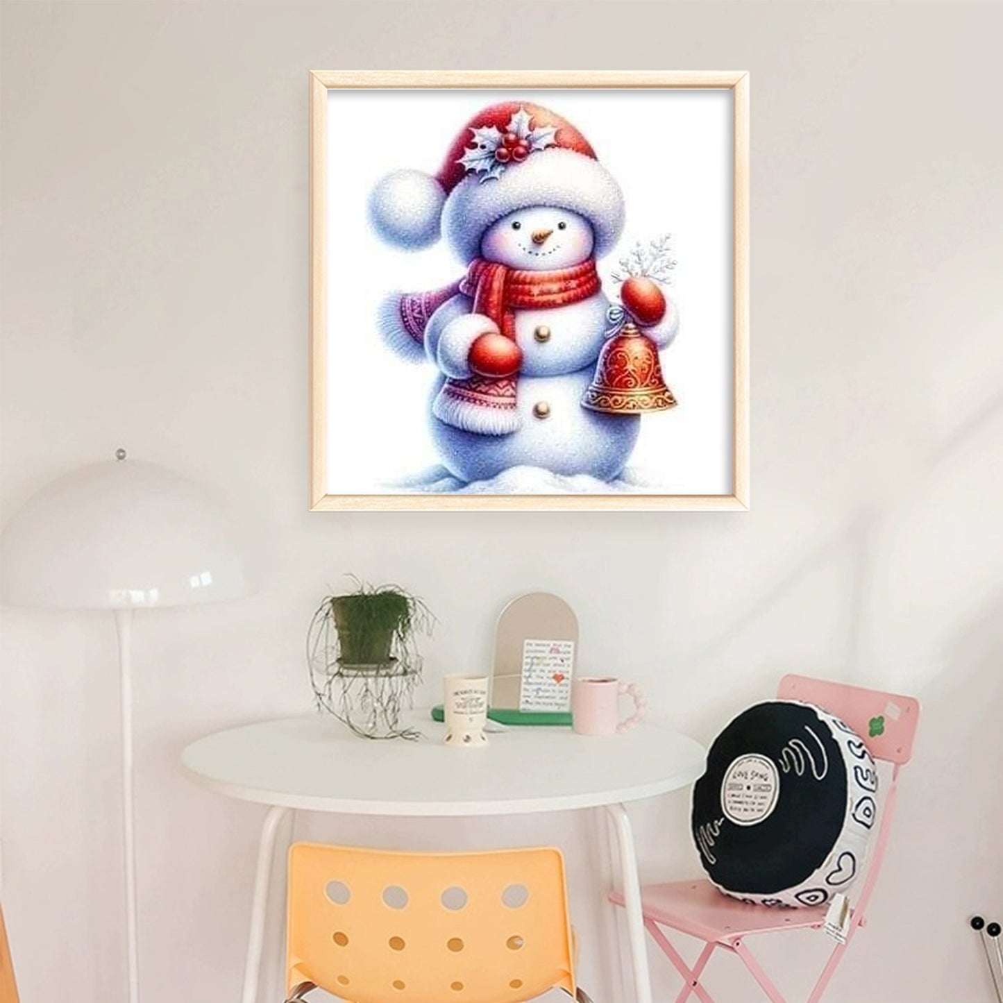 Snowman And Bell - Full 18CT Stamped Cross Stitch 20x20CM - Huacan