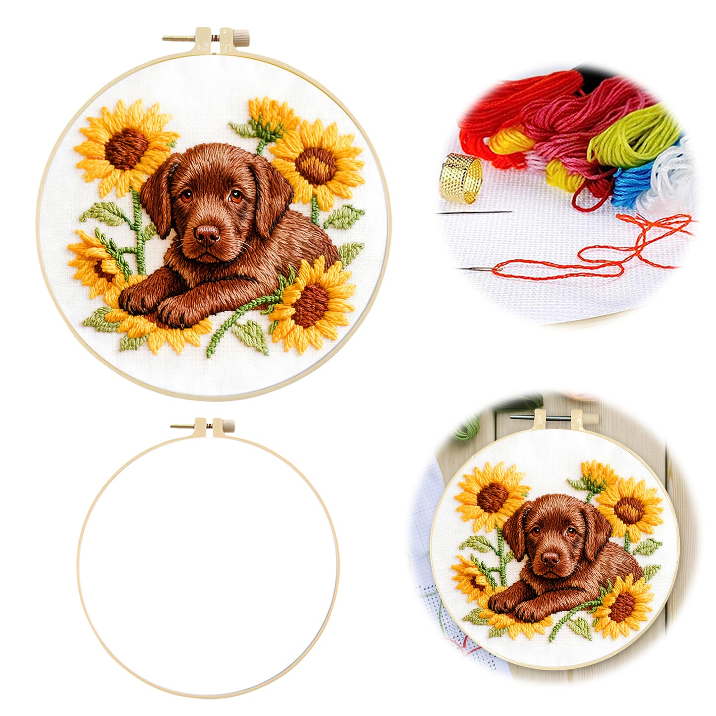 Labrador - DIY Embroidery Cross Stitch Kit with Pattern Cotton Threads Needles Hoop 29x29CM/11.42x11.42in