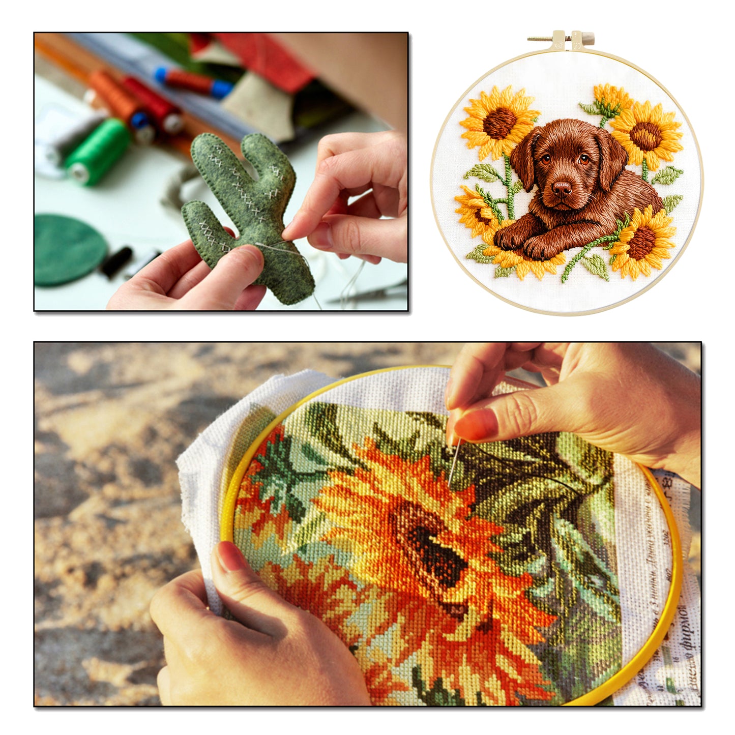 Labrador - DIY Embroidery Cross Stitch Kit with Pattern Cotton Threads Needles Hoop 29x29CM/11.42x11.42in
