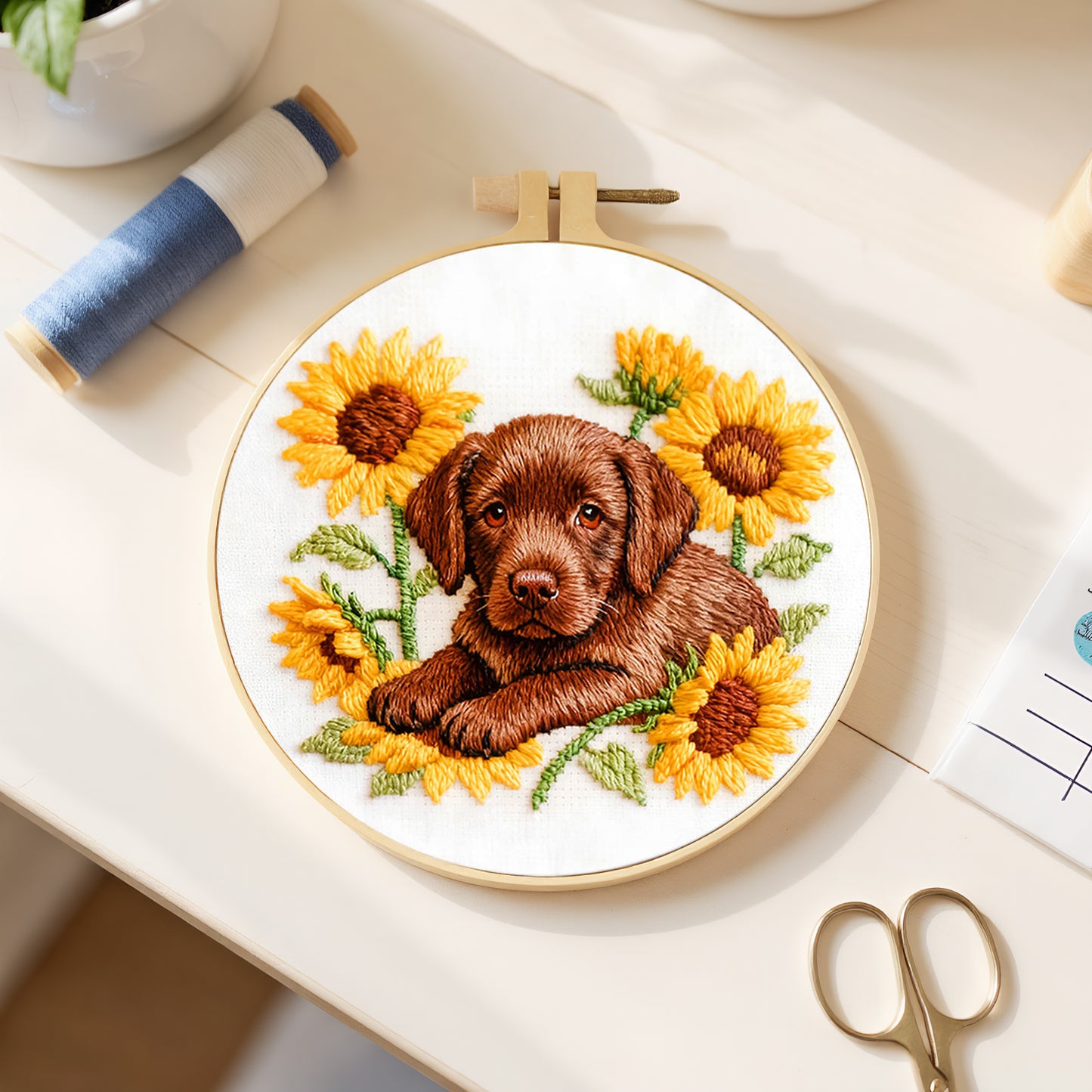 Labrador - DIY Embroidery Cross Stitch Kit with Pattern Cotton Threads Needles Hoop 29x29CM/11.42x11.42in