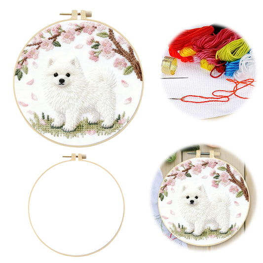 Pomeranian - DIY Embroidery Cross Stitch Kit with Pattern Cotton Threads Needles Hoop 29x29CM/11.42x11.42in