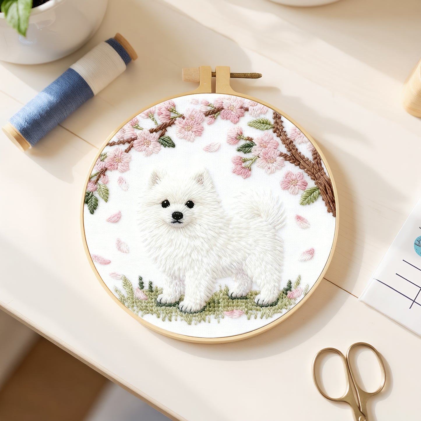 Pomeranian - DIY Embroidery Cross Stitch Kit with Pattern Cotton Threads Needles Hoop 29x29CM/11.42x11.42in