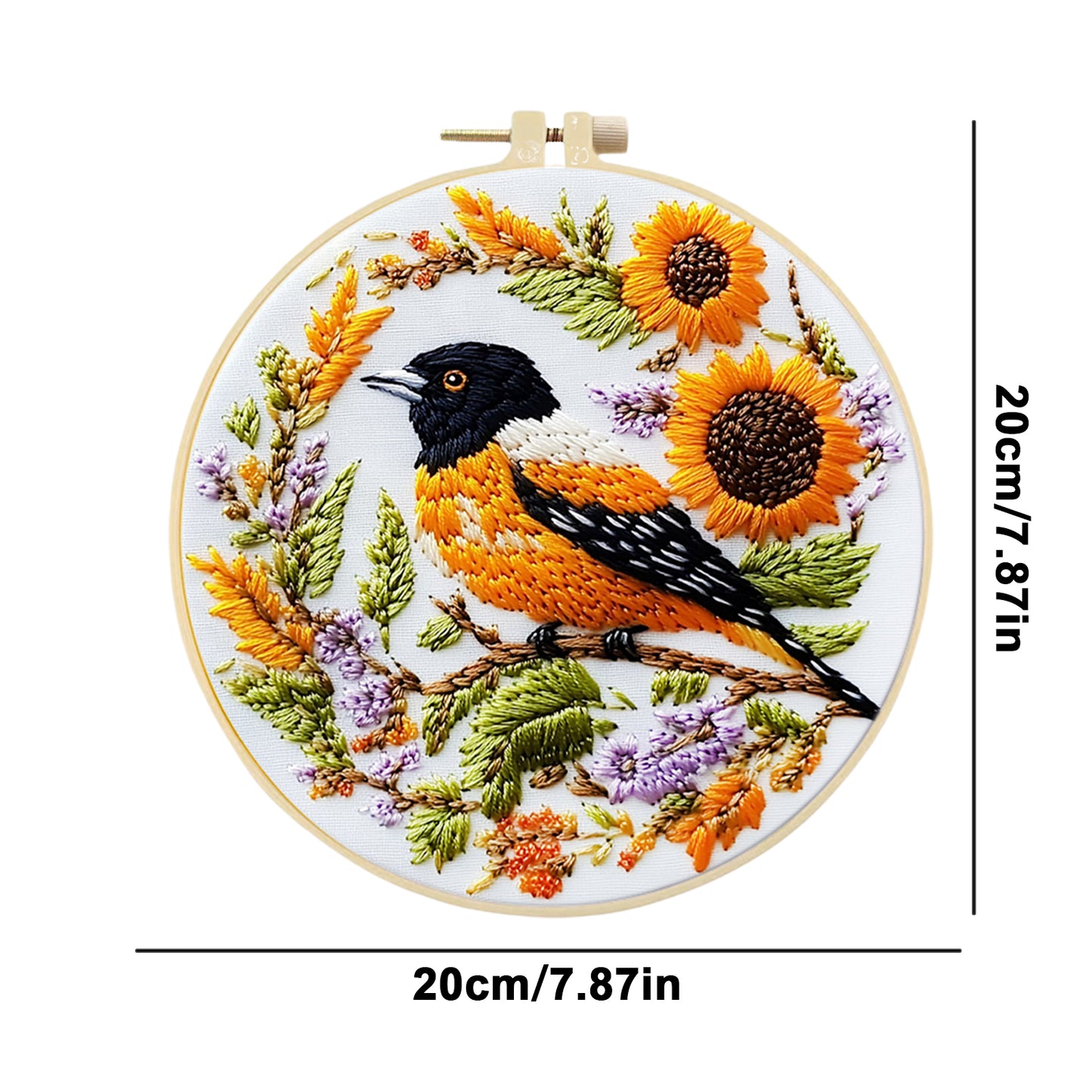 Bird - DIY Embroidery Cross Stitch Kit with Pattern Cotton Threads Needles Hoop 29x29CM/11.42x11.42in