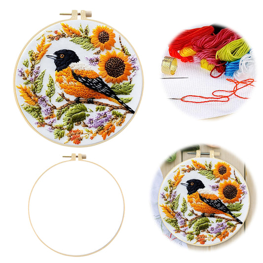 Bird - DIY Embroidery Cross Stitch Kit with Pattern Cotton Threads Needles Hoop 29x29CM/11.42x11.42in