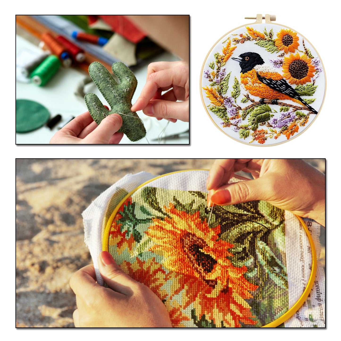 Bird - DIY Embroidery Cross Stitch Kit with Pattern Cotton Threads Needles Hoop 29x29CM/11.42x11.42in