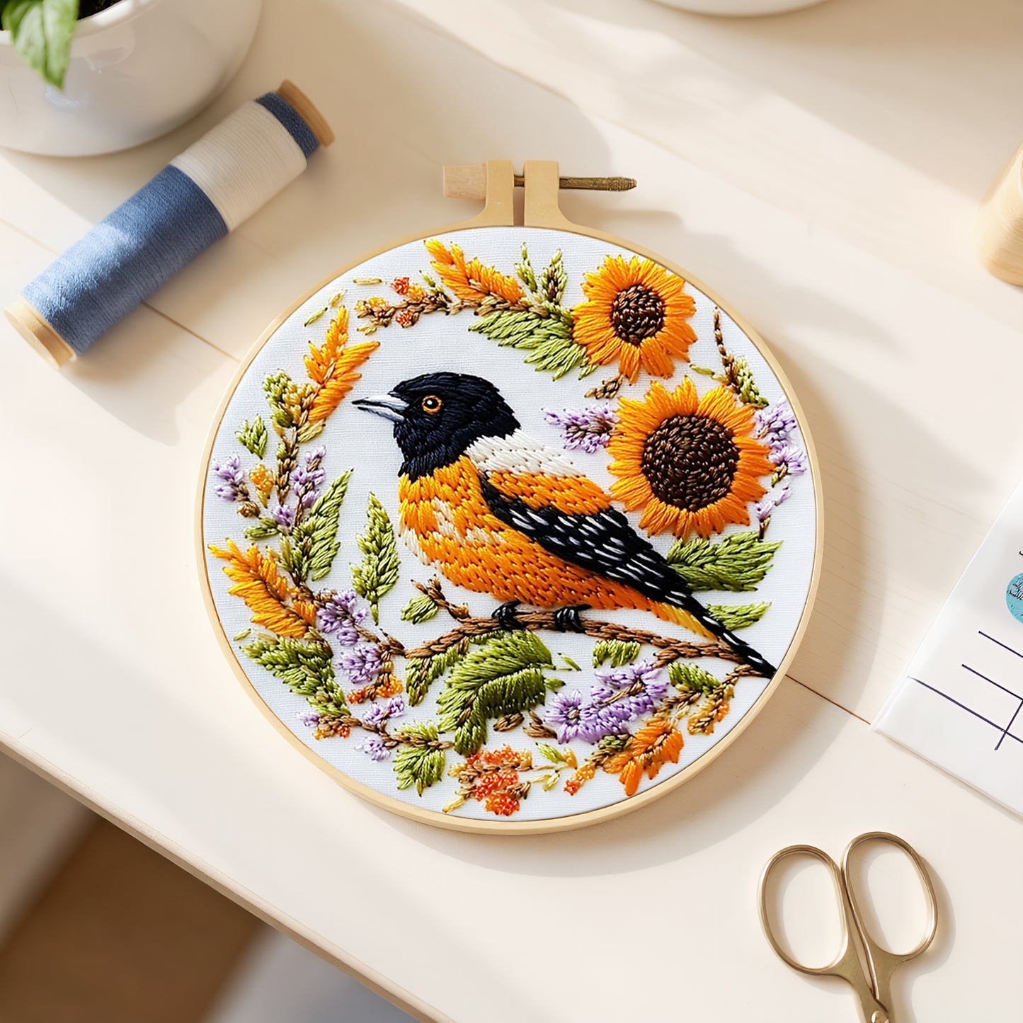 Bird - DIY Embroidery Cross Stitch Kit with Pattern Cotton Threads Needles Hoop 29x29CM/11.42x11.42in