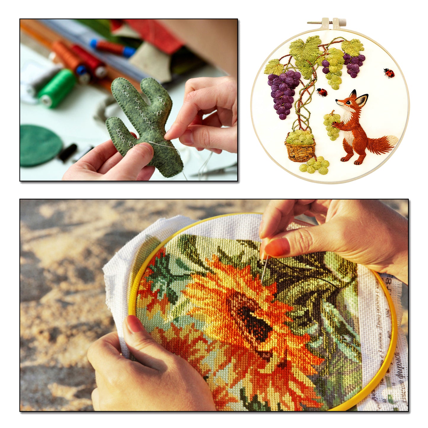 Grapes - DIY Embroidery Cross Stitch Kit with Pattern Cotton Threads Needles Hoop 29x29CM/11.42x11.42in