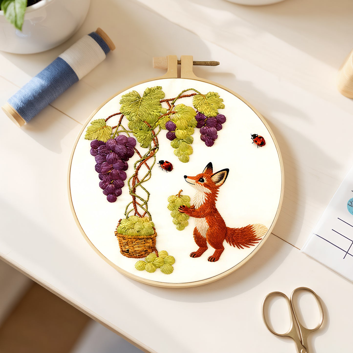 Grapes - DIY Embroidery Cross Stitch Kit with Pattern Cotton Threads Needles Hoop 29x29CM/11.42x11.42in