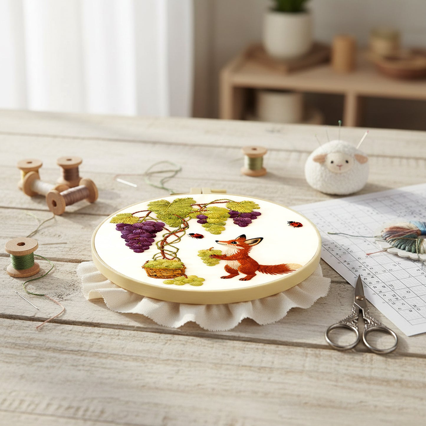 Grapes - DIY Embroidery Cross Stitch Kit with Pattern Cotton Threads Needles Hoop 29x29CM/11.42x11.42in