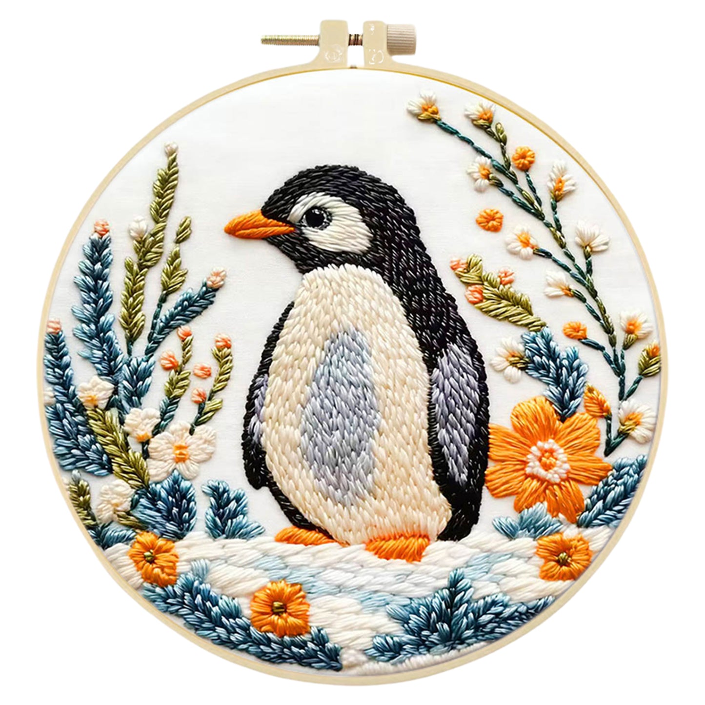 Penguin - DIY Embroidery Cross Stitch Kit with Pattern Cotton Threads Needles Hoop 29x29CM/11.42x11.42in