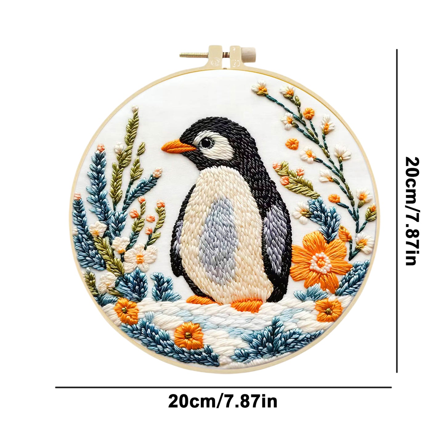 Penguin - DIY Embroidery Cross Stitch Kit with Pattern Cotton Threads Needles Hoop 29x29CM/11.42x11.42in