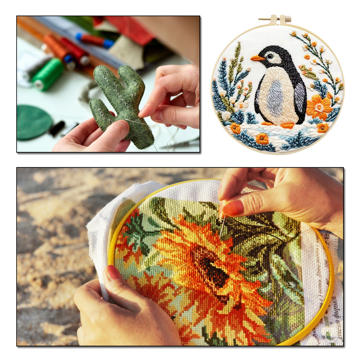Penguin - DIY Embroidery Cross Stitch Kit with Pattern Cotton Threads Needles Hoop 29x29CM/11.42x11.42in
