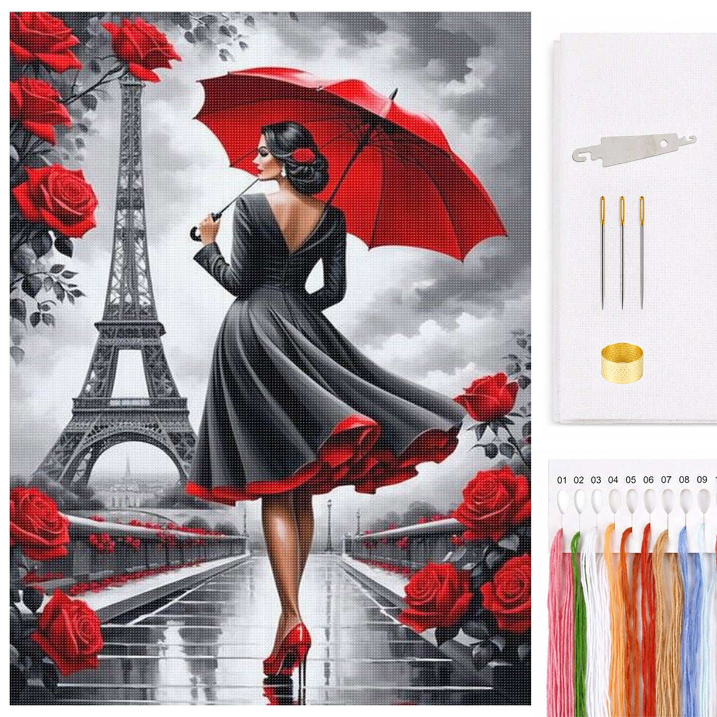Lady Under Eiffel Tower - Full 14CT Counted Cross Stitch 40x55CM - Yishu