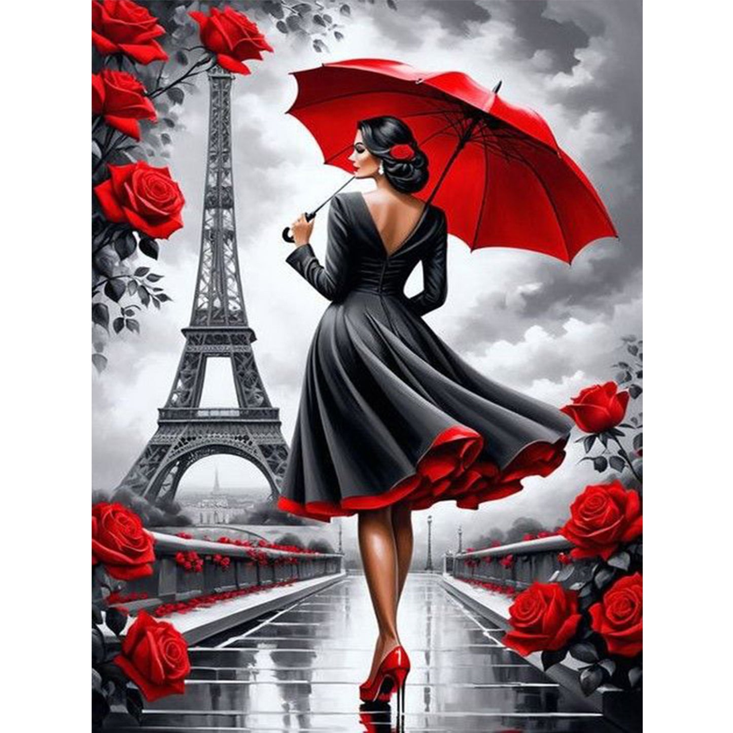 Lady Under Eiffel Tower - Full 14CT Counted Cross Stitch 40x55CM - Yishu