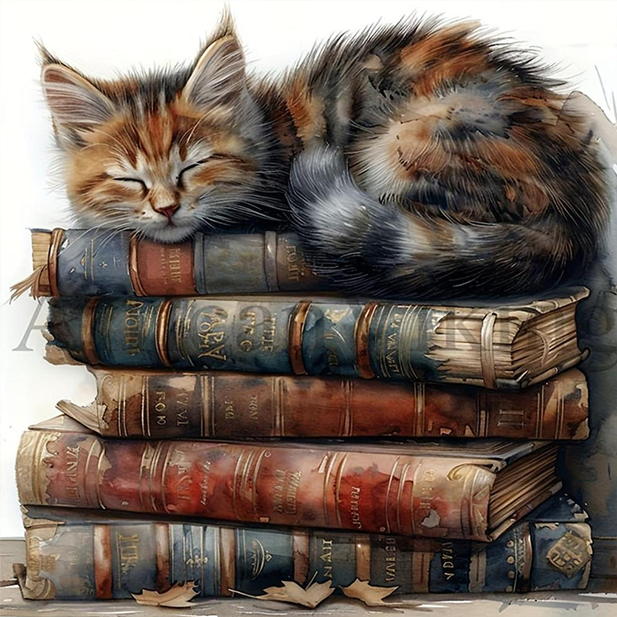 Cats On A Stack Of Books - Full 11CT Counted Cross Stitch 40*40CM - Yishu