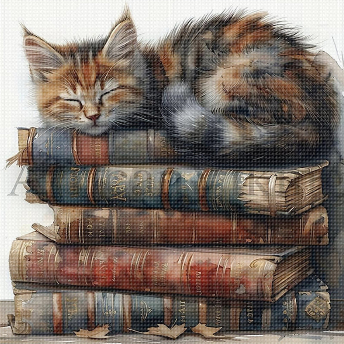 Cats On A Stack Of Books - Full 11CT Counted Cross Stitch 40*40CM - Yishu