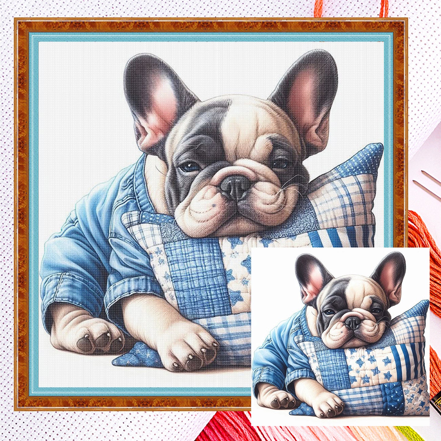 French Bulldog - Full 11CT Counted Cross Stitch 40x40CM - Yishu