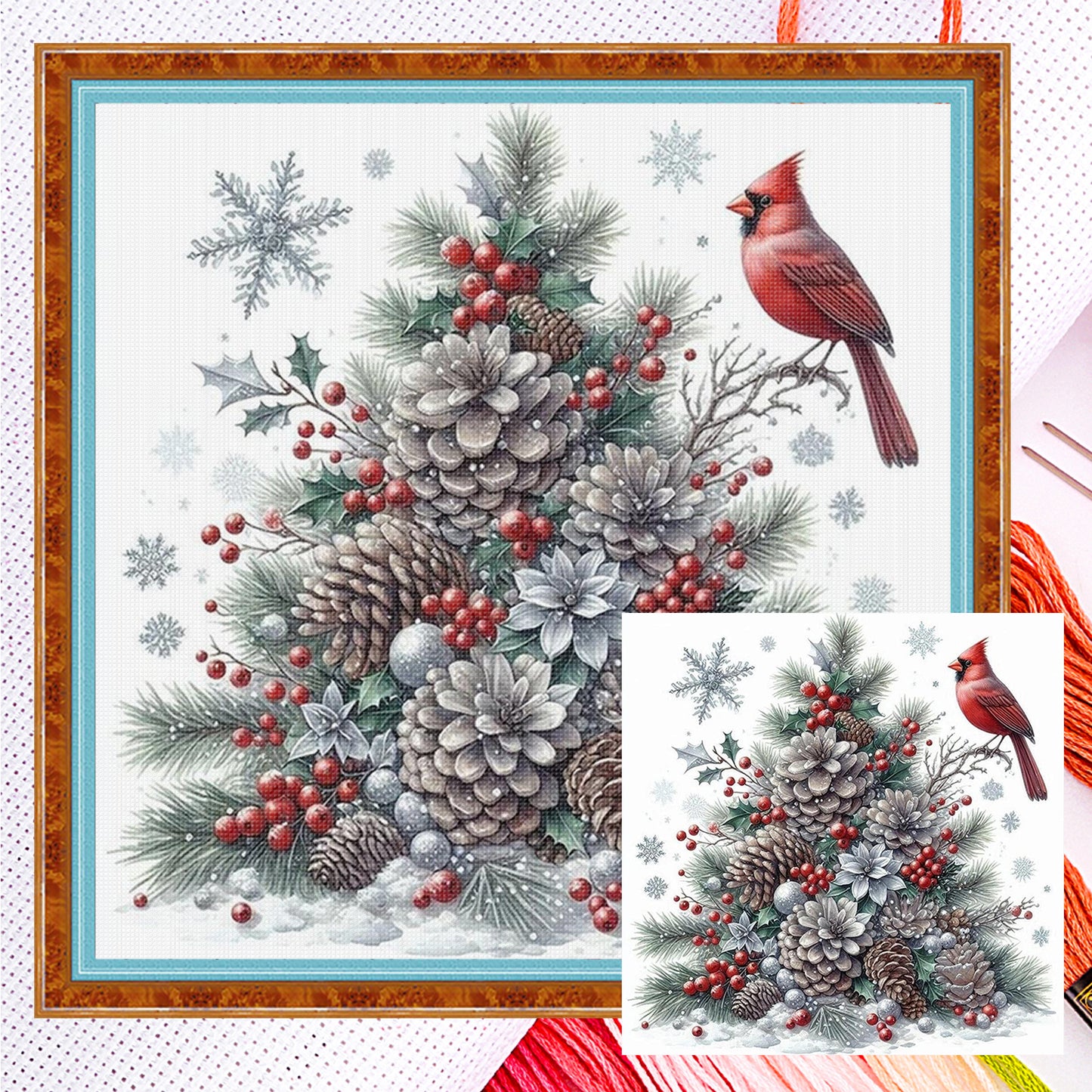 Winter Red Bird - Full 11CT Counted Cross Stitch 40x40CM - Yishu