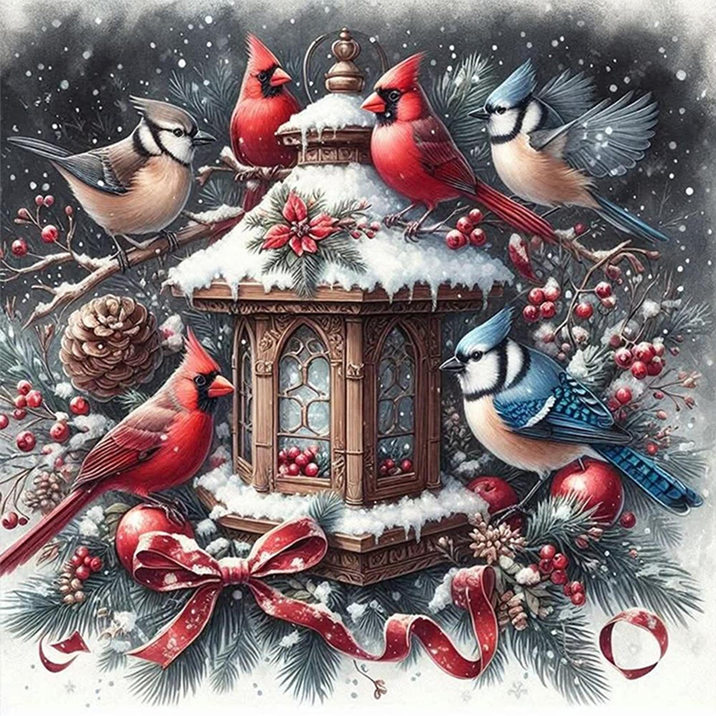 Winter Red Bird - Full 11CT Counted Cross Stitch 40x40CM - Yishu