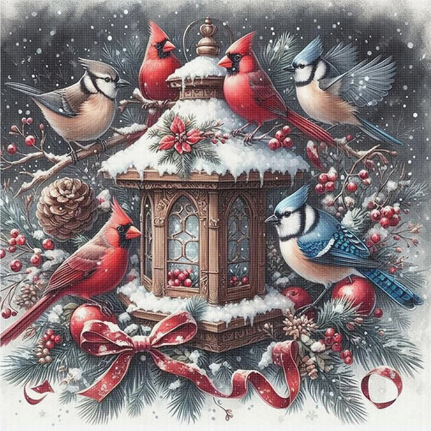 Winter Red Bird - Full 11CT Counted Cross Stitch 40x40CM - Yishu
